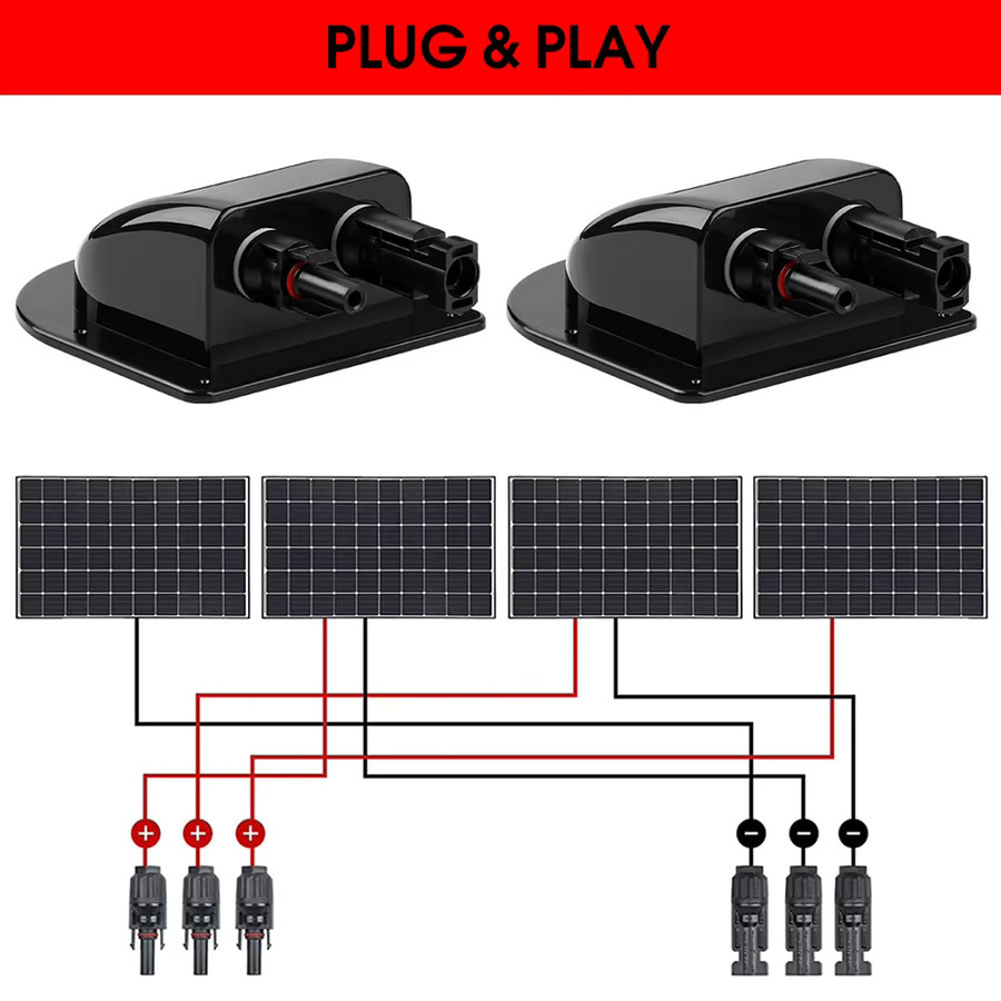 Wasserdichte Photovoltaik Junction Box mit Doppel-Loch für Solar Panels und Kabelstecker in Schwarz - Bild 5