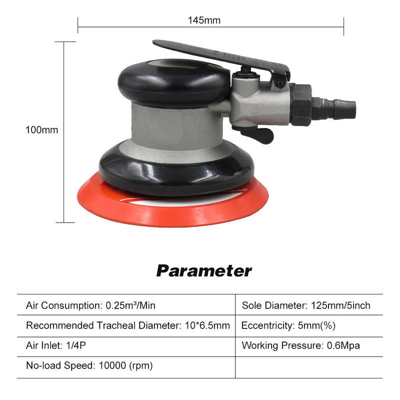 Kkmoon Pneumatischer 5 Zoll Air Palm Exzenterschleifer in Schwarz aus Aluminiumlegierung - Bild 8