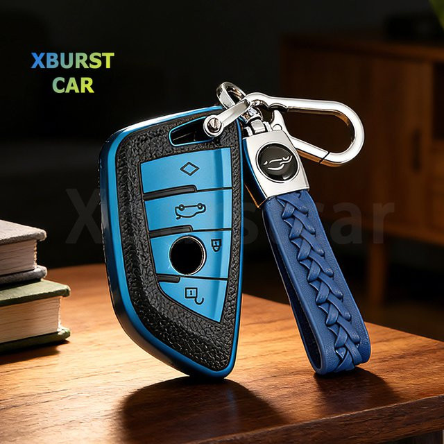 Xburstcar Auto Fernbedienung Schlüssel Schutzhülle aus TPU und Leder für BMW 1/3/5/6/7 Serie, G20, G30, G32, G11, F20, Z4, F48, F39, X1, X3, X5, X6, X7, G01, G02, F15, F16, G07 - Bild 1