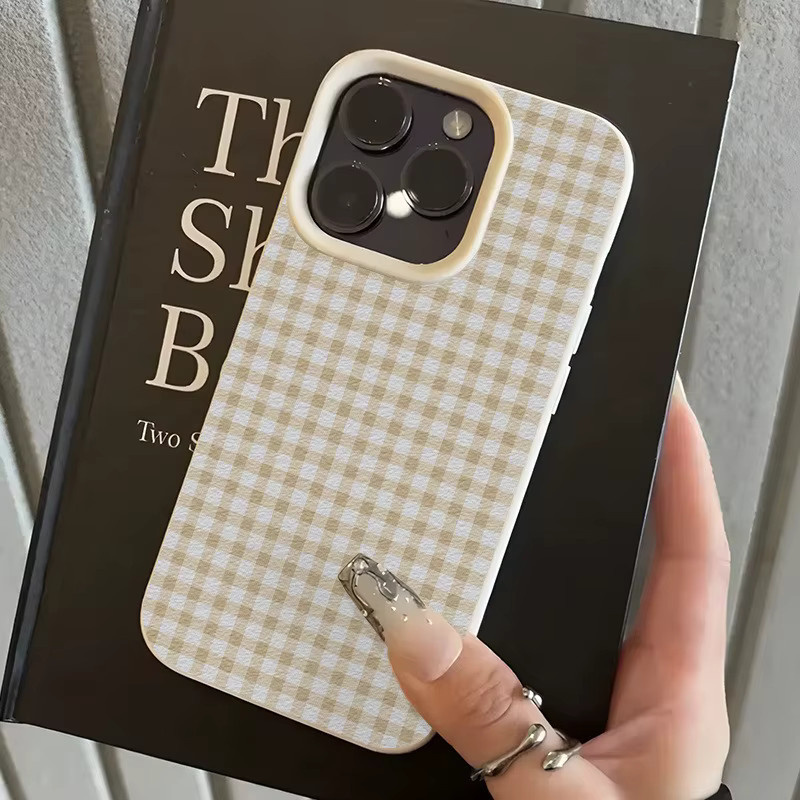 Beige Gingham Plaid Handyhülle für Apple iPhone 17 16 15 14 13 12 11 Pro Max Klassischer Sturzsicherer Schutz - Bild 4
