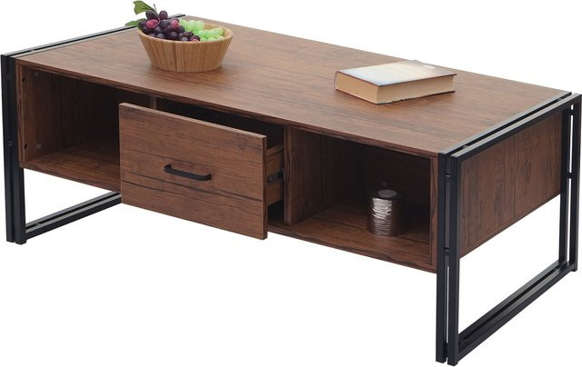 MCW Couchtisch A27b in Wildeiche-Optik mit 3D-Struktur und Metallgestell, B/T/H: 110 x 45 x 60 cm - Bild 1