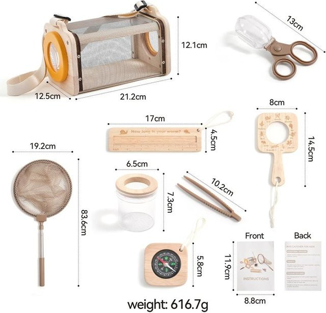 Binchi Outdoor Product Kinder Holz Outdoor Abenteuer Set, Insektenbox Käferfänger mit Schmetterlingsnetz, Pädagogisches Spielzeug - Bild 1