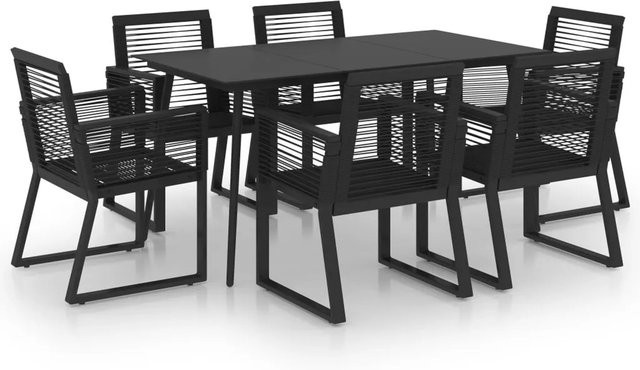 vidaXL 7-tlg Garten-Essgruppe aus PVC-Rattan und Glas in Schwarz - Bild 1