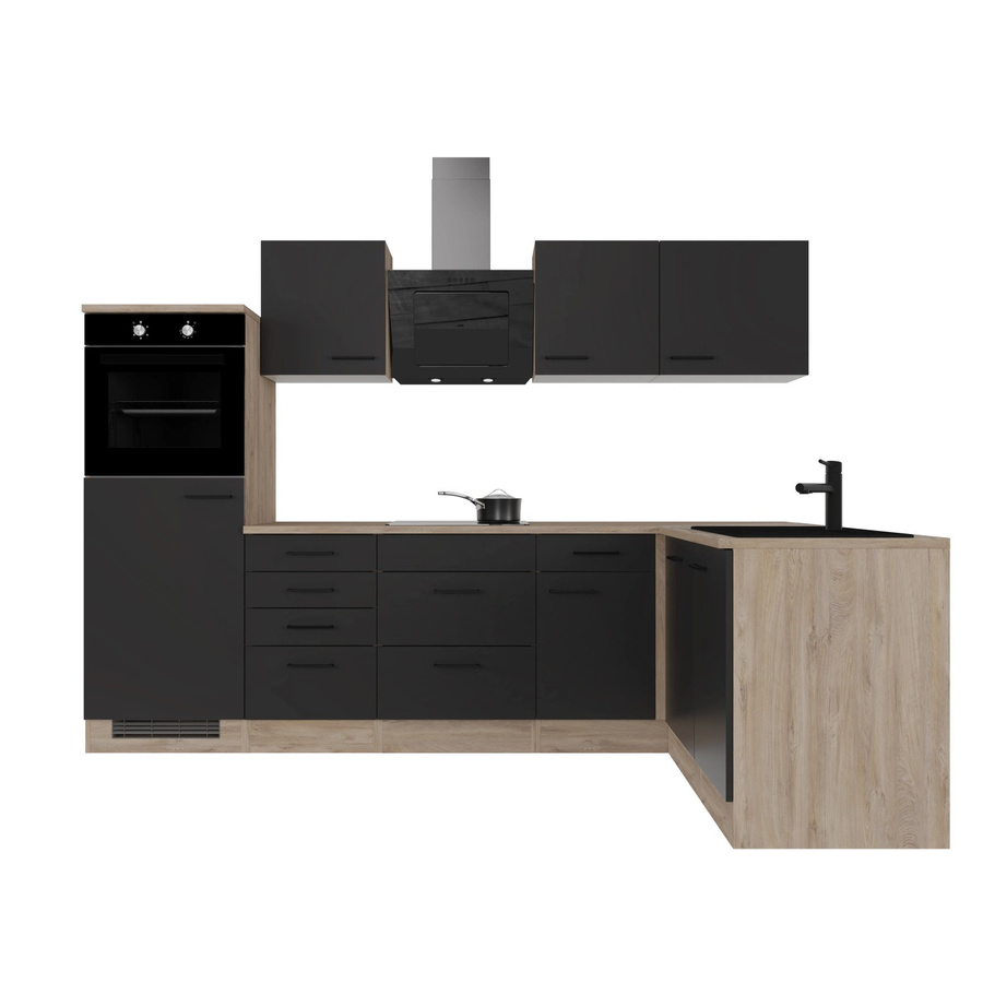 Flex-Well Exclusiv Winkelküche Capri in Schwarz Matt und Endgrain Oak mit melaminbeschichteten Qualitätsspanplatten - Bild 2
