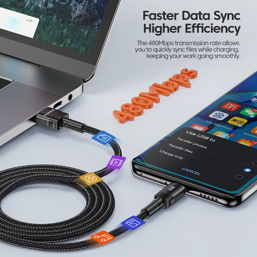 Toocki 3er-Pack USB-C-Kabel mit 100W Schnellladung und QC4.0 in Schwarz - Bild 3