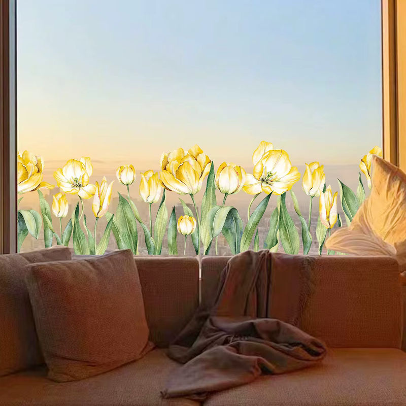 BRUP Fensteraufkleber mit gelben Aquarell Blumen und botanischen Pflanzenmotiven, abnehmbar und wiederverwendbar - Bild 2
