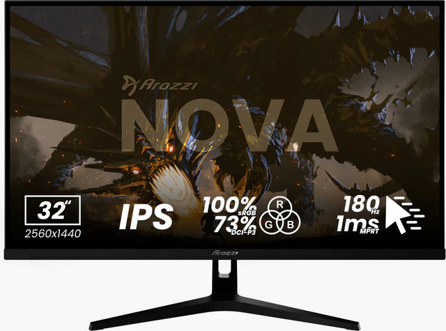 Arozzi Nova Gaming-Monitor, 32 Zoll, Schwarz, QHD, IPS, 180 Hz - Bild 1