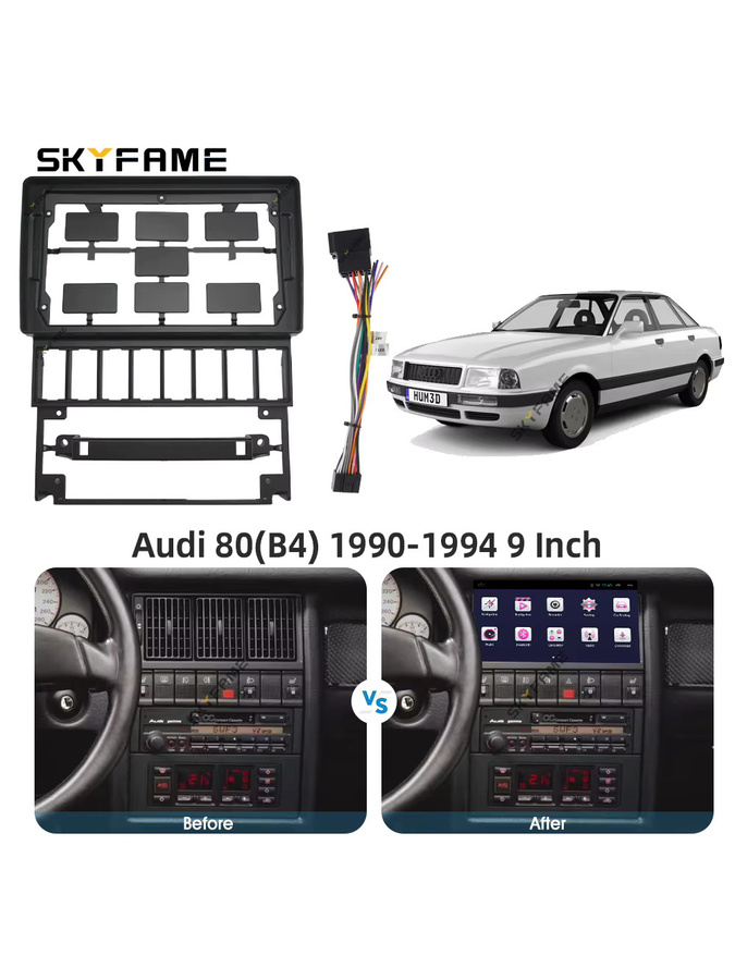 SKYFAME Autoradio-Einbausatz für Audi 80 C4 B4 inklusive Android-Radio-Adapter und Armaturenbrett-Verkleidung in Schwarz - Bild 6
