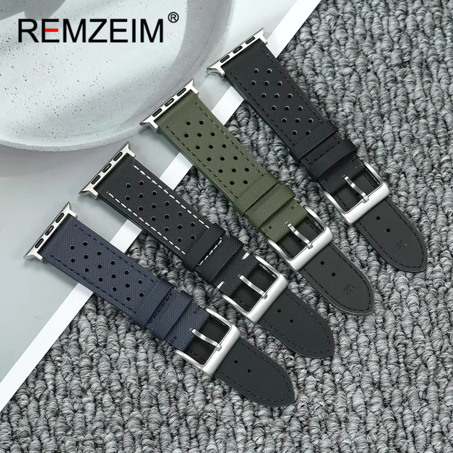 REMZEIM Uhrenarmband Silikon und Nylon, Schwarz, Unisex - Bild 1