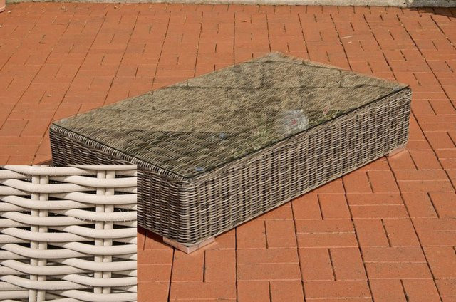 TPFGarden Lounge-Tisch Arno in Perlweiß mit Glasplatte und Rattan-Optik, B/T: 100 x 50 cm - Bild 1