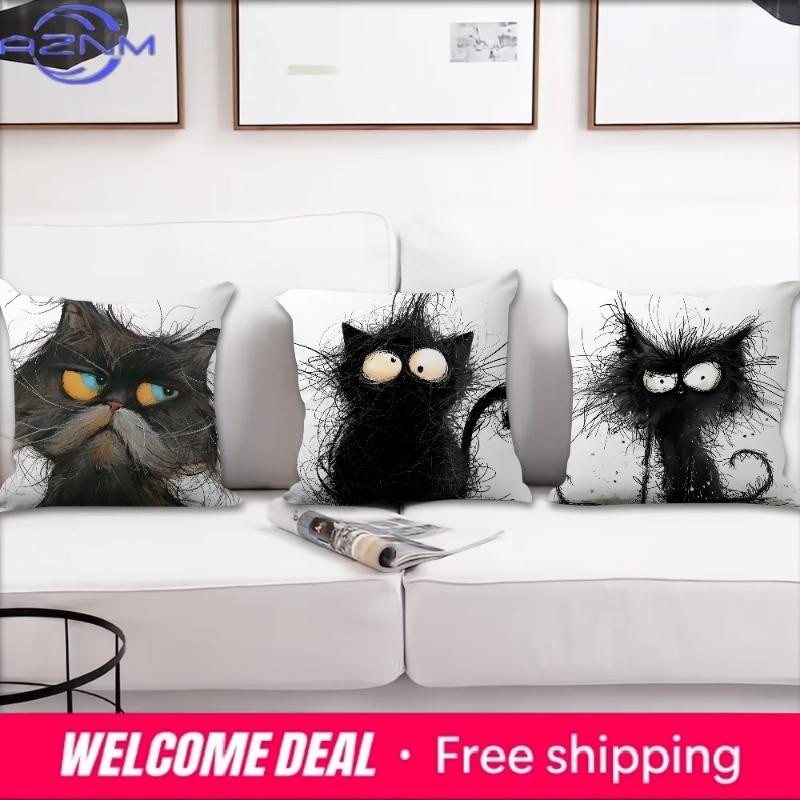 Dekorativer Kissenbezug mit süßem Katzenaufdruck aus Peach Skin für Sofa, Bett oder Auto, B/H: 18 x 18 cm - Bild 2