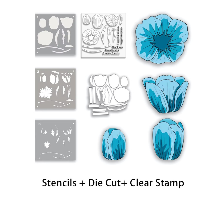 Alinacutle Metall-Stanzformen Set mit transparenten Schablonen für Scrapbooking und Papierhandwerk in Tulpen-Optik - Bild 2