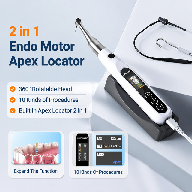 WAIERTON 2-in-1 Kabelloser Dental-Endomotor mit 16:1 Mini-Winkelstück, integriertem Apex-Locator und 10 Modi in Weiß - Bild 1
