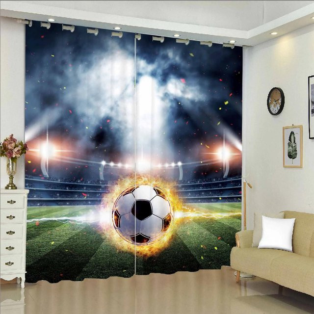 Yiran Furniture 3D-Vorhang mit Fußball-Motiv für Jungen und Teenager, 2 Paneele, semi-transparent, Mehrfarbig, B: 110 cm, H: 214 cm - Bild 1