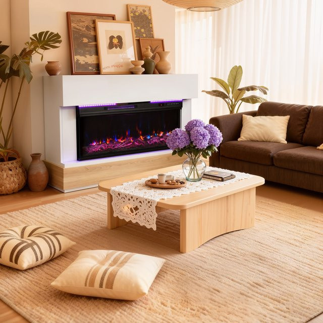 HOMAVO Elektrokamin mit Schrank in Schwarz oder Weiß, 3D-Flammeneffekt mit LED-Leiste, Heizleistung 1000/2000W, Breite: 91,44 cm - Bild 1