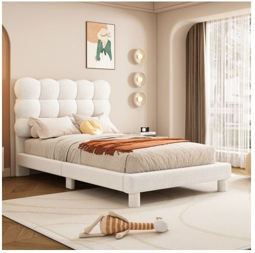 Gepolstertes MUVOE Bett mit dreifach verstellbarem Kopfteil in Weiß und Rosa, B/T: 90 x 200 cm - Bild 1