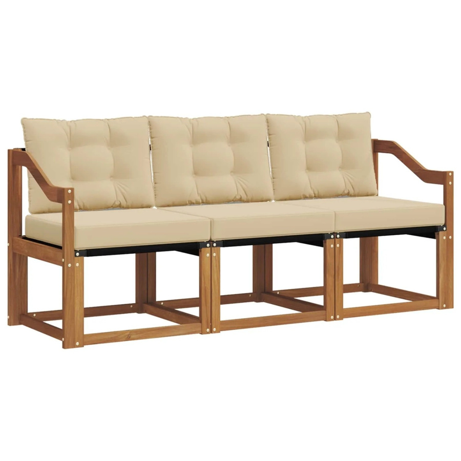 vidaXL Outdoor-Sofagarnitur 3-teilig aus Akazienholz mit Textilene und Kissen in Natur und Beige - Bild 2