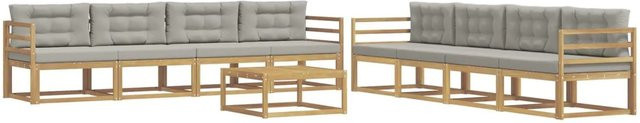 vidaXL Outdoor-Sofagarnitur aus Akazienholz in Weiß, Grau und Braun mit 9 Teilen und Polsterkissen, L-Form, B/T/H: 79 x 79 x 37 cm - Bild 1