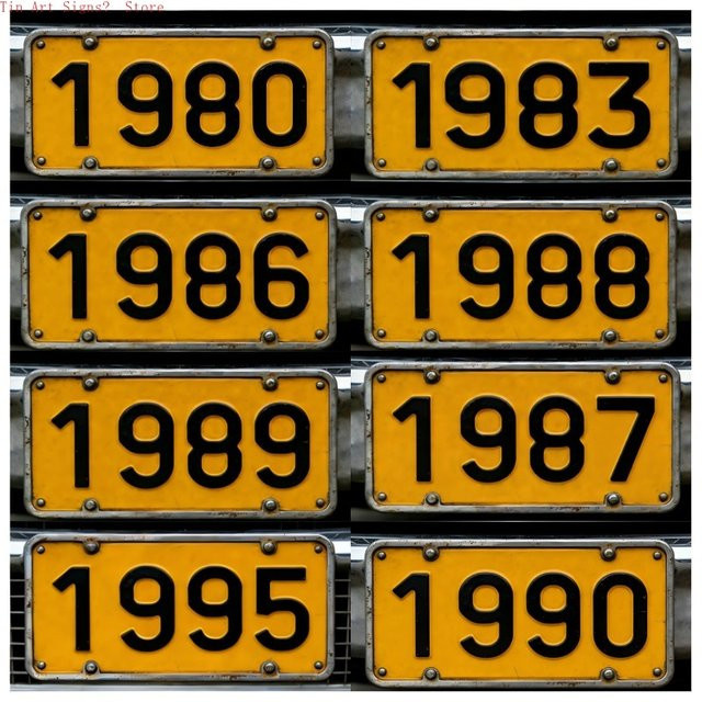 Potdemiel Vintage Aluminium-Nummernschild in Gelb, rustikale Wanddekoration im 1980-1999 Stil, B/H: 30,48 x 15,24 cm - Bild 1