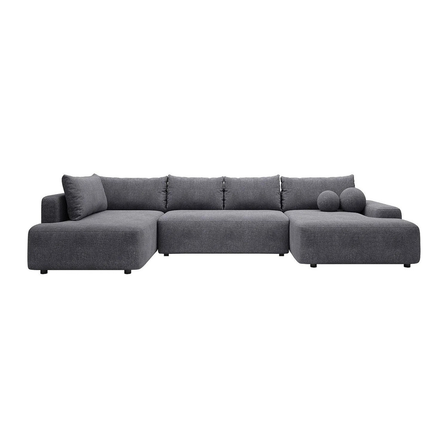 Vente-unique Schlafsofa Daviso in Grau mit L-Form und Stoffbezug, Breite: 360 cm - Bild 2