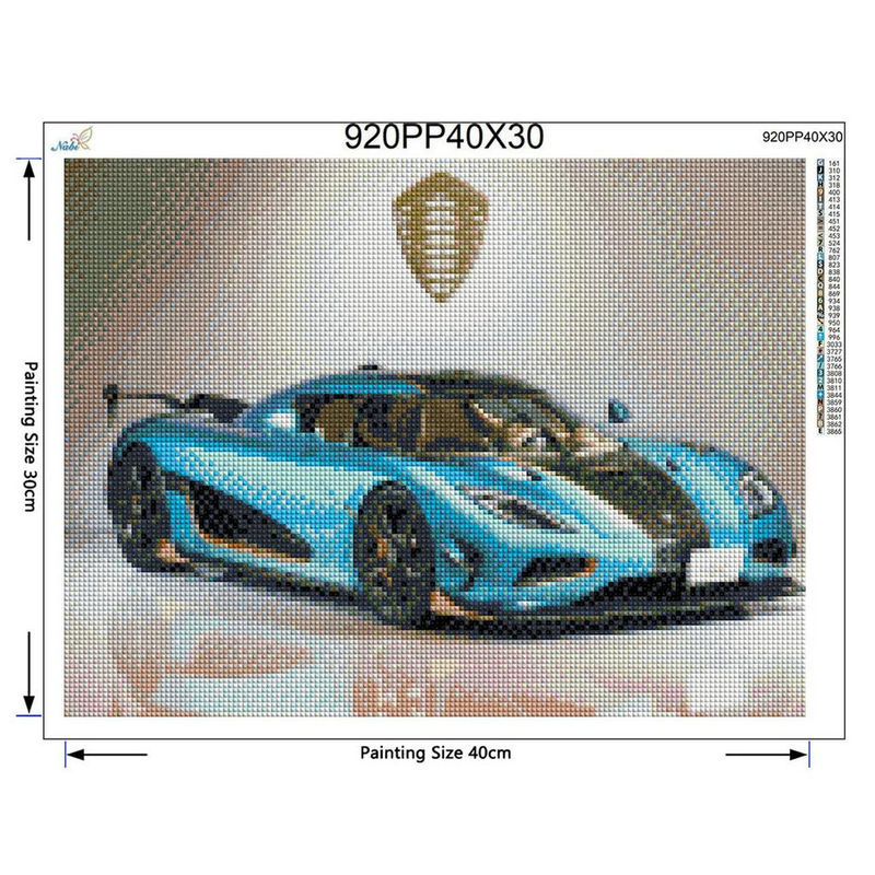 FIYO Diamant-Stickerei Set Sportwagen in Blau, 3D-Diamant-Gemälde mit Kristall-Strasssteinen, B/H: 30 x 20 cm - Bild 2