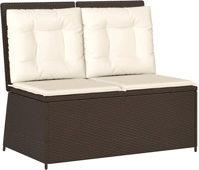 furnicato Gartenbank aus braunem Poly Rattan mit verstellbarer Rückenlehne und Kissen, B/T/H: 110 x 67 x 95 cm - Bild 1