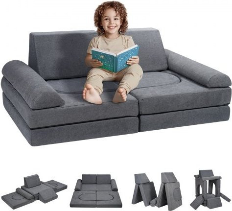 VEVOR Modular Kids Play Couch Set aus 10 Teilen, Kindersofa mit abnehmbarem Chenille-Bezug, graues Spielzeug-Sofa aus 25D Schaumstoff für Kinder und Kleinkinder - Bild 1