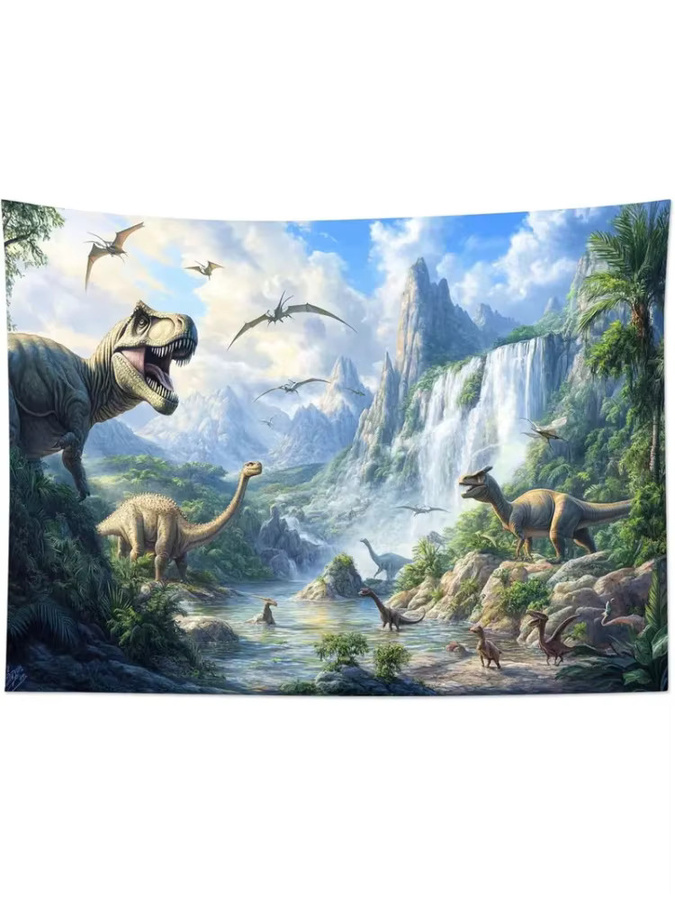 VIKAMA Dinosaurier Wandteppich Jurassic Prehistoric World Wandbehang Mehrfarbig - Bild 4
