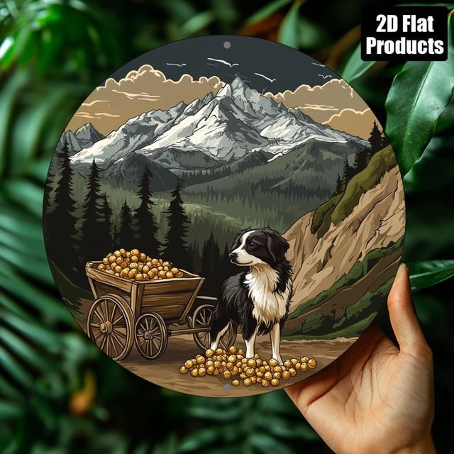 Rundes Vintage Aluminium Wandschild CIFBUY mit Hund und Bergblick für Küche und Café, Durchmesser: 20,32 cm, Mehrfarbig - Bild 1
