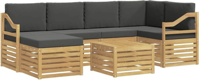 vidaXL Outdoor-Sofagarnitur 7-teilig in L-Form aus Akazienholz mit Polstern in Weiß und Anthrazit - Bild 1