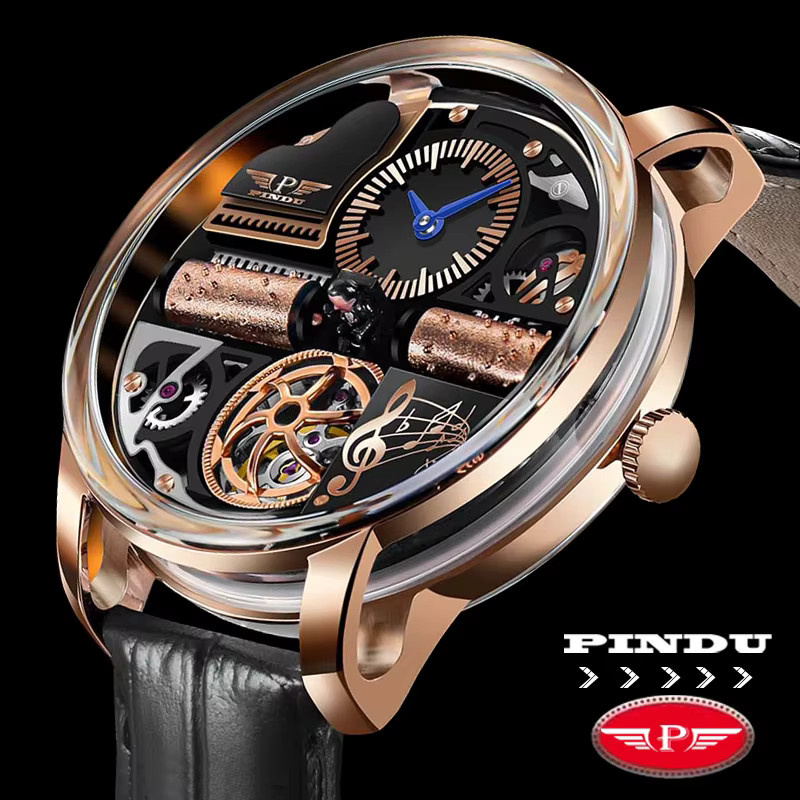 PINDU Design Automatik-Armbanduhr, Edelstahl, Saphirglas, Herren, Blau - Bild 2
