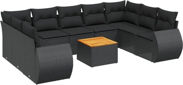 vidaXL 10-tlg Garten-Sofagarnitur aus Polyrattan mit Kissen in Schwarz - Bild 1