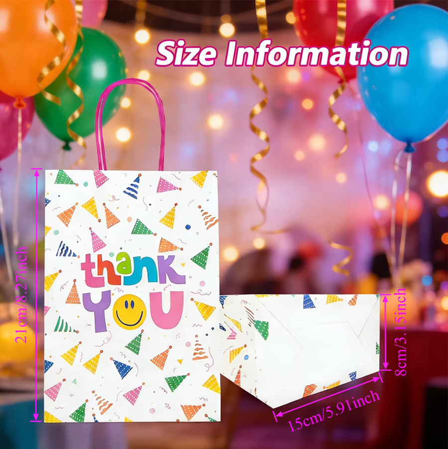 15-teiliges Set Dankeschön-Goodie-Beutel aus Papier mit Griffen und festlichem Druck in Mehrfarbig für Partygeschenke - Bild 2