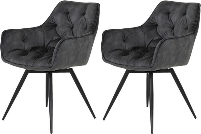2er Set Stühle Hela Florentina in Anthrazit mit Samtvelour und Metallgestell im Vintage-Design, B/H/T: 49 x 84 x 63 cm - Bild 1