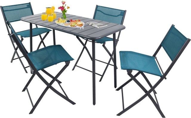 VCM 5-teiliges Balkonmöbel Set Sumila in Türkis aus Metall und Textilene mit Gartentisch und 4 Klappstühlen für Garten, Balkon und Terrasse - Bild 1