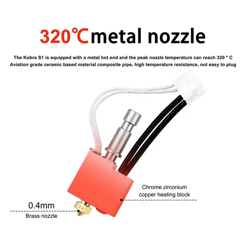 Anycubic Hotend-Kit für Kobra S1 und S1C mit Messing-Heizblock und gehärteter Stahldüse für FDM 3D-Drucker, erhältlich in 0,2mm, 0,4mm, 0,6mm und 0,8mm - Bild 2
