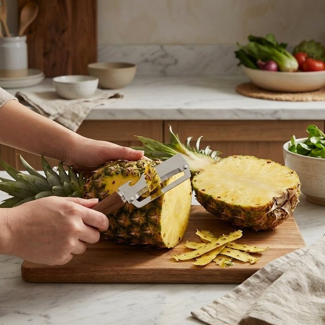 WORTHBUY Edelstahlschäler in Schwarz mit rutschfestem Kunststoffgriff für Obst und Gemüse wie Ananas, Kürbis oder Zuckerrohr - Bild 1