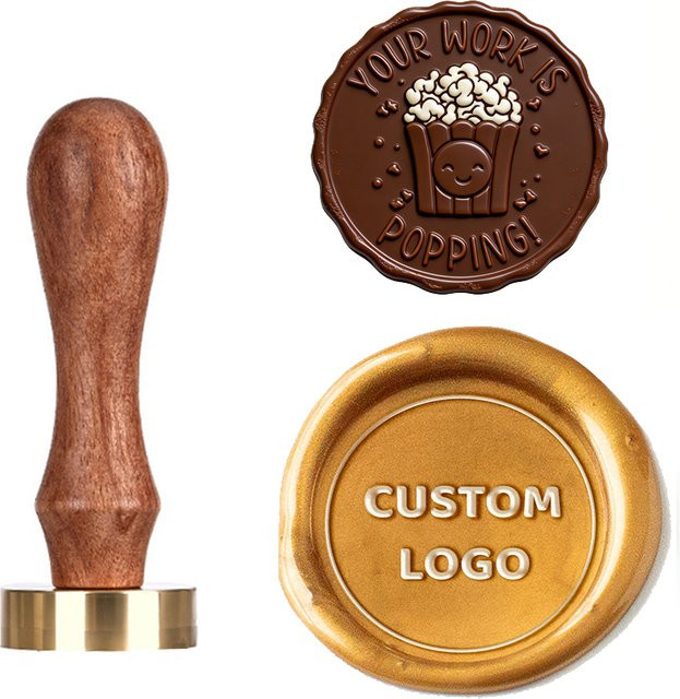 Personalisierter Popcorn-Stempel mit individuellem Text für Schokolade, lebensmittelechter Wachssiegelstempel für DIY-Dekorationen, Hochzeiten und Partys, Durchmesser: 3 cm oder 4 cm - Bild 1