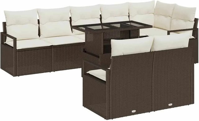 vidaXL Garten-Sofa-Set aus Polyrattan in Braun mit 9 Teilen, Polsterung und integriertem Stauraum - Bild 1