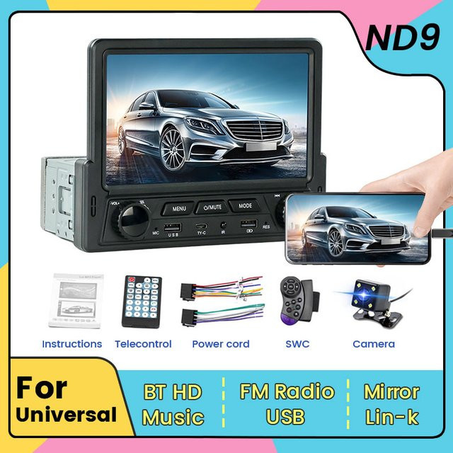 NAVIFANS Universal Multimedia MP5-Player mit 7 Zoll Touchscreen, FM-Radio, Bluetooth, USB-A, Mirror Link sowie CarPlay und Android Auto, Schwarz - Bild 1