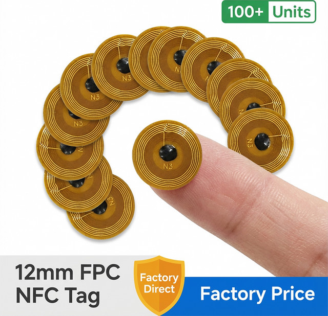 NXP Ntag213 NFC RFID FPC-Tag Mikro Aufkleber mit 13,56 MHz und Durchmesser: 12 mm, Farbe: Gold - Bild 1