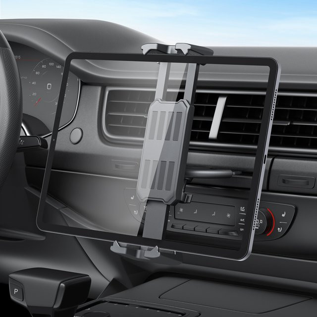 Universeller Tablet-Ständer für das Auto zur Befestigung am CD-Player oder Lüftungsschlitz, Handy- und Tablet-Halterung für iPad Pro, Air, Mini sowie alle Smartphones, Farbe: Schwarz - Bild 1