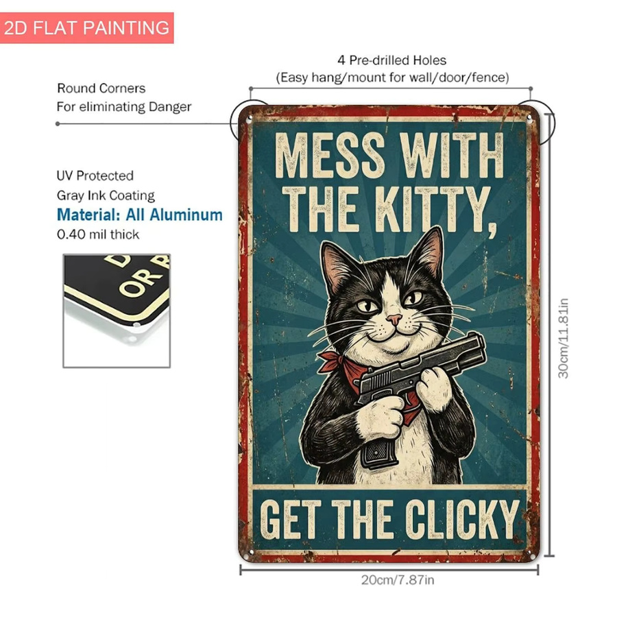 Vintage Aluminiumschild CIFBUY Mess With The Kitty Get The Claw Wanddekoration mit Katzenmotiv, B: 20,32 cm, H: 30,48 cm - Bild 3