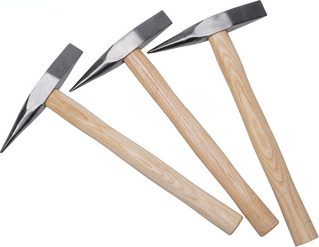 2-in-1 Geologischer Hammer mit spitzem Flachkopf und Holzgriff in Silber - Bild 1