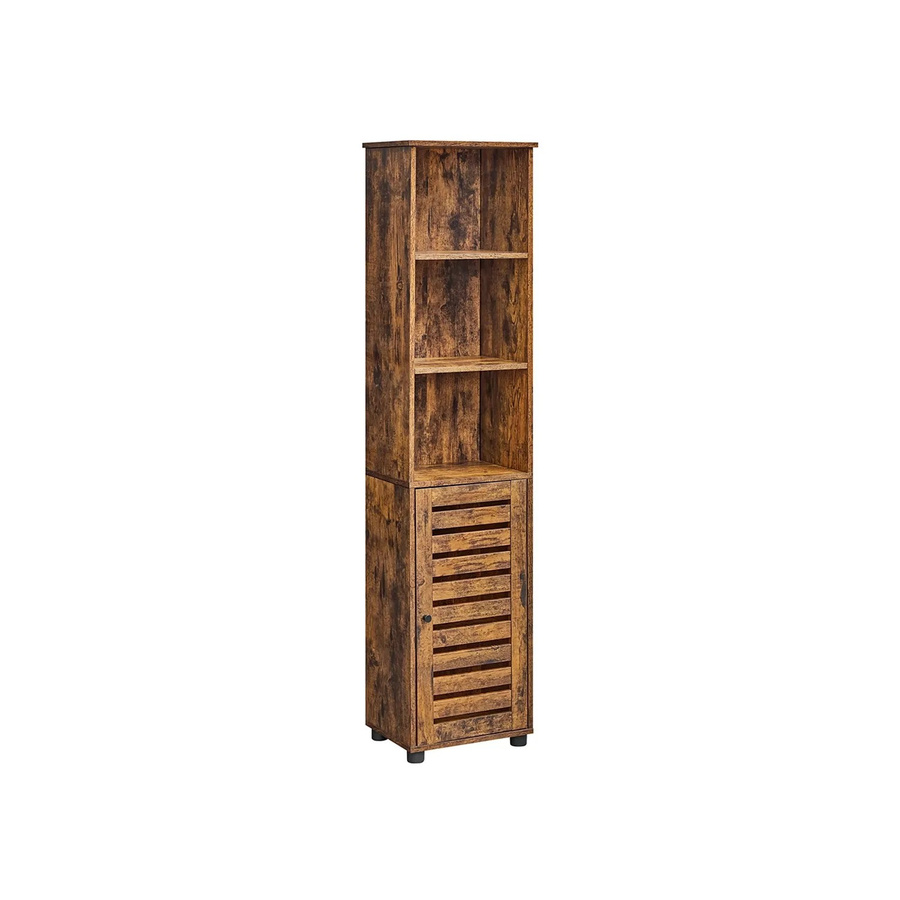 Vasagle Badezimmerschrank Braun mit Schranktüren und offenen Regalfächern, B/T/H: 30 x 30 x 167 cm - Bild 2
