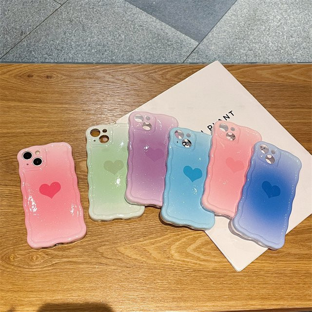 MUQGEW Handyhülle mit Herz-Design und Glitzer-Farbverlauf in Pink und Multicolour für iPhone 16 15 14 13 Pro Max, stoßfeste Schutzhülle mit Wellenkante - Bild 1