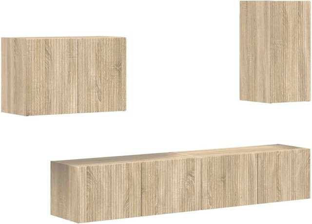 vidaXL TV-Wandregal-Set aus Holzwerkstoff in Sonoma Eiche, 4er-Set zur Wandmontage für dein Wohnzimmer, Set-Maße: 2 x L: 78,5 cm, B: 31 cm, H: 29,5 cm; 1 x L: 59,5 cm, B: 30 cm, H: 40 cm; 1 x L: 30 cm, B: 30 cm, H: 60 cm - Bild 1