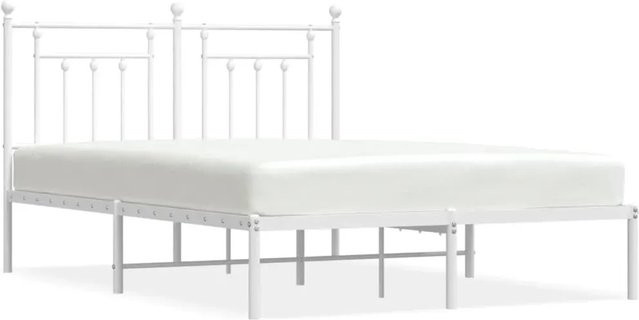 vidaXL Bettgestell aus Metall mit Kopfteil in Weiß, klassisches Design, B/T/H: 140 x 200 cm - Bild 1
