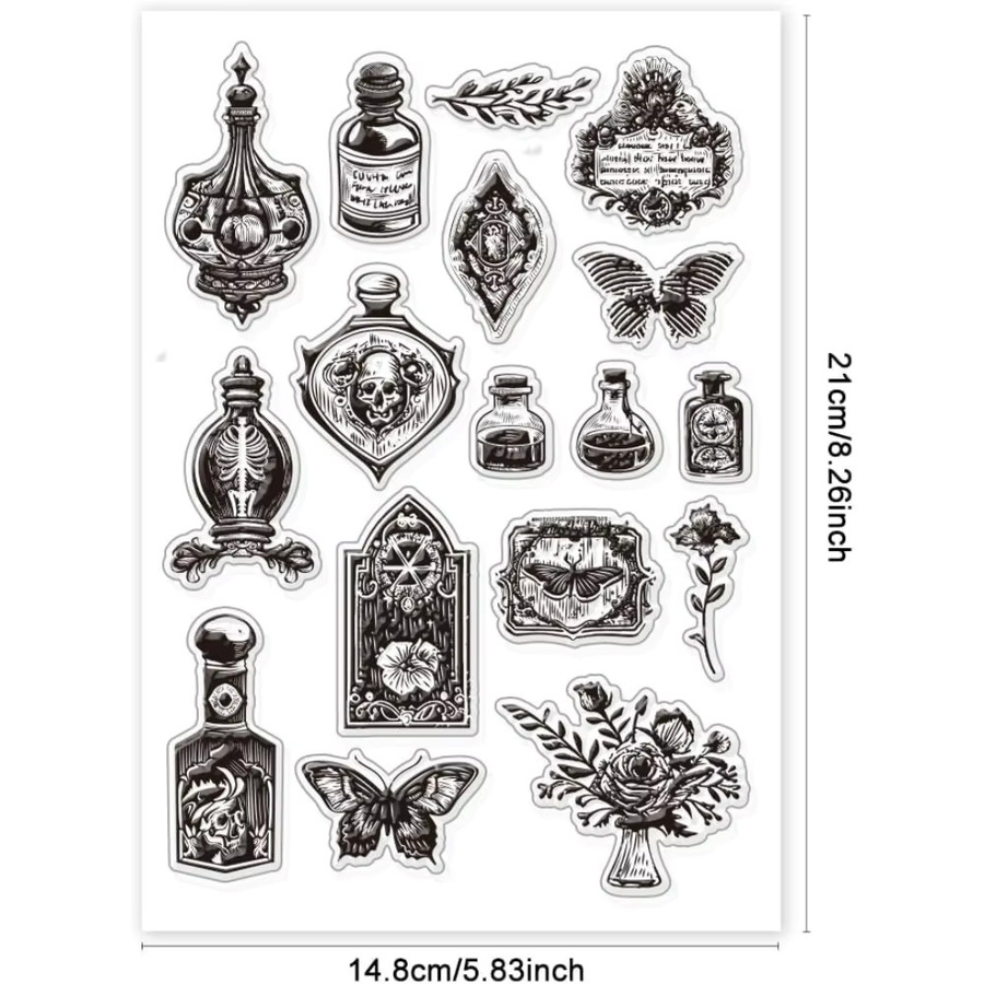 Transparente Silikonstempel mit Pflanzen-Motiv im Vintage-Stil für Flaschenetiketten, Kartenherstellung und Fotoalben - Bild 2