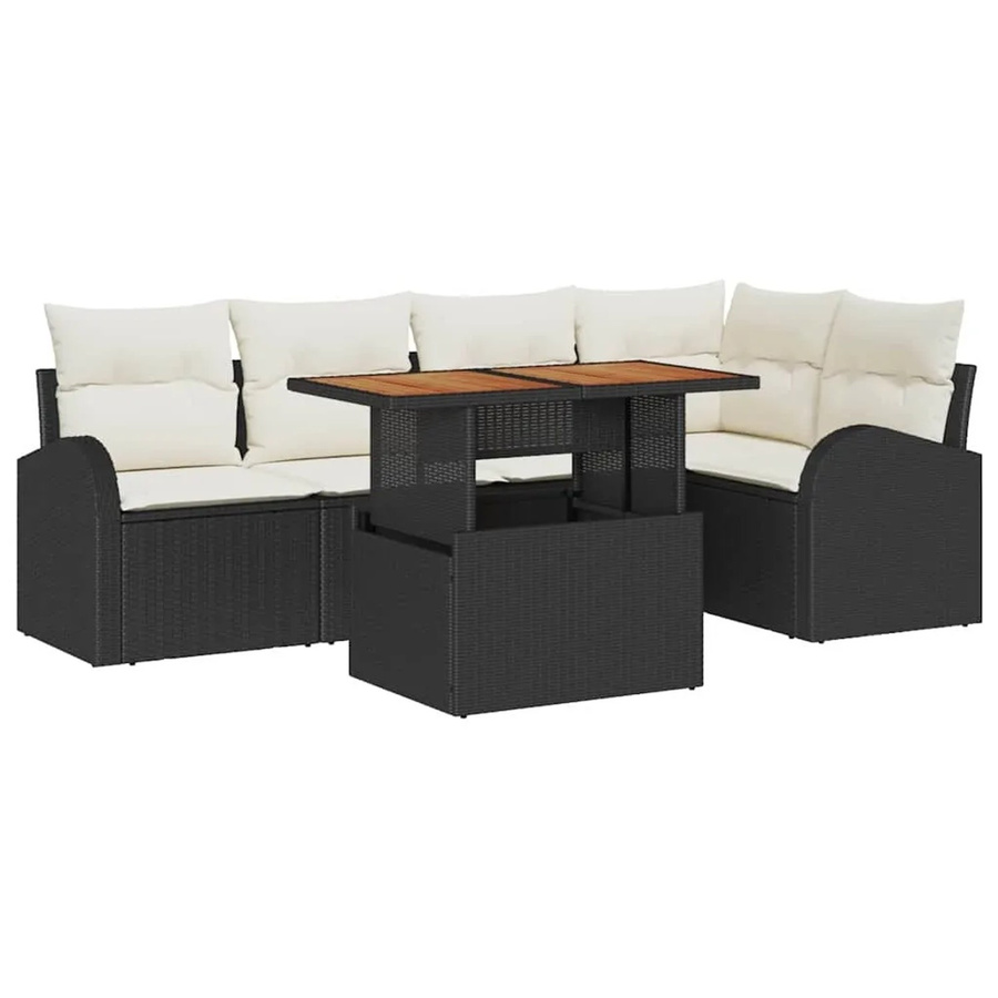 vidaXL Garten-Sofa-Set 6-teilig in Schwarz mit Poly-Rattan, Ecksofa, Mittelsofas, Armlehnensesseln und Gartentisch inklusive Polster und Stauraum - Bild 2